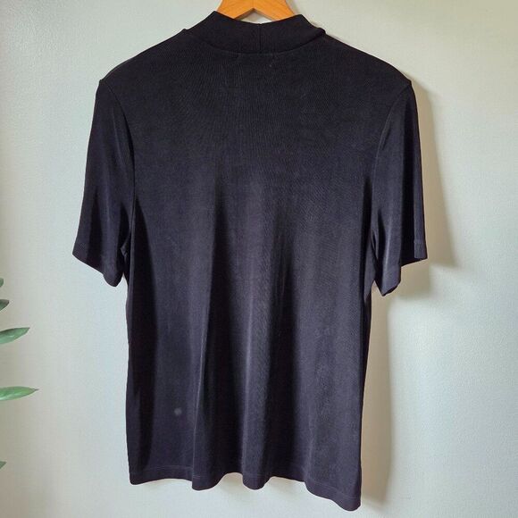 EUC PICADILLY FASHIONS BLACK SLINKY MOCK NECK SHORT SLEEVES TOP LARGE - Picture 5 of 15